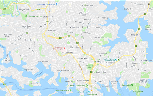 Service area map for House Painters North Sydney